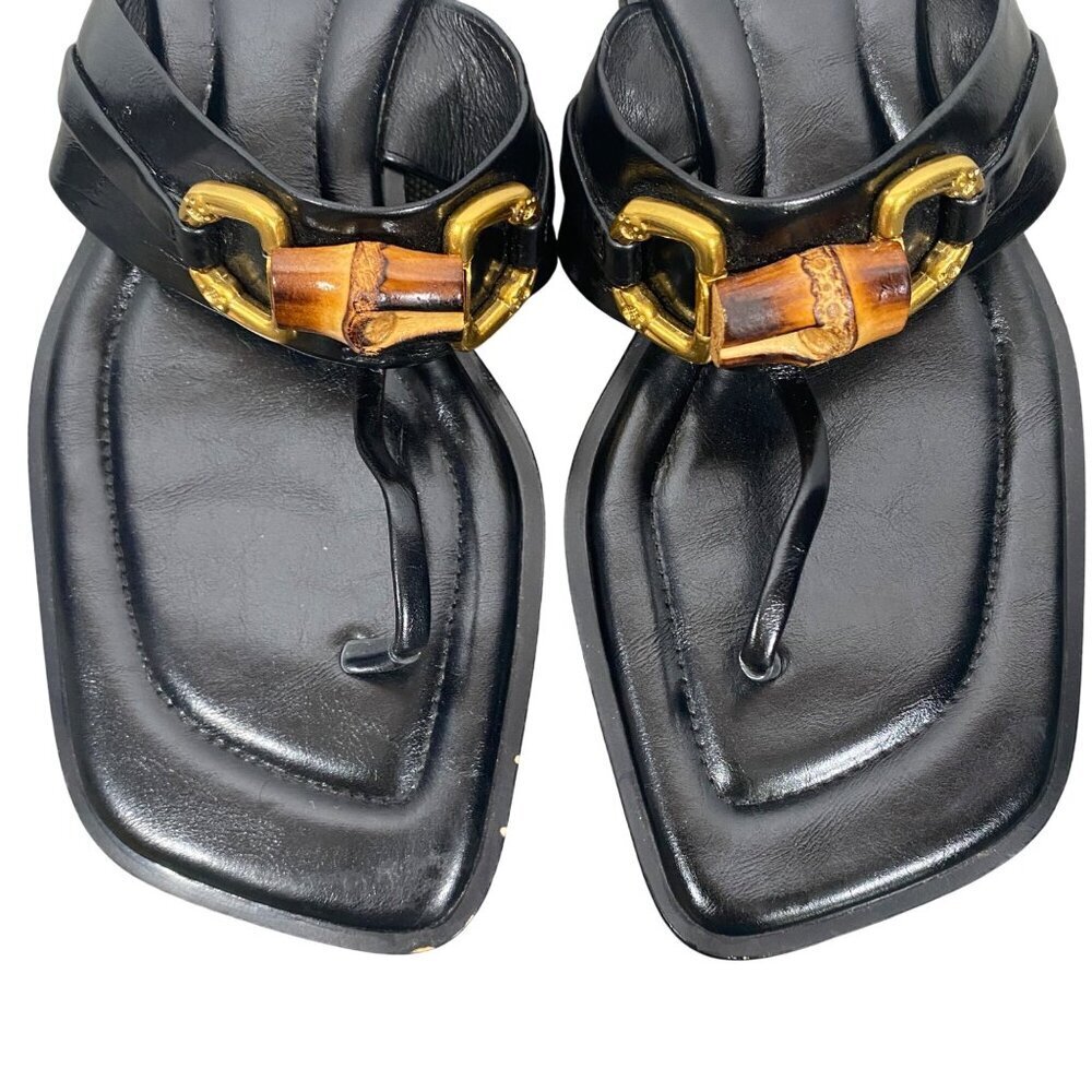 Jeffrey Campbell Black Leather Thong Sandals with Gold & Tan Hardware - Picture 5 of 14